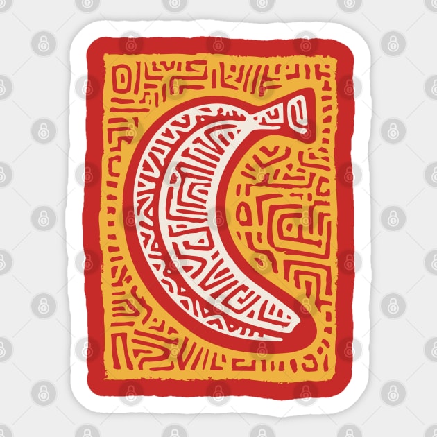 Pop Art Banana | Tribal Pattern Fruit Linocut Sticker by TuncGK
